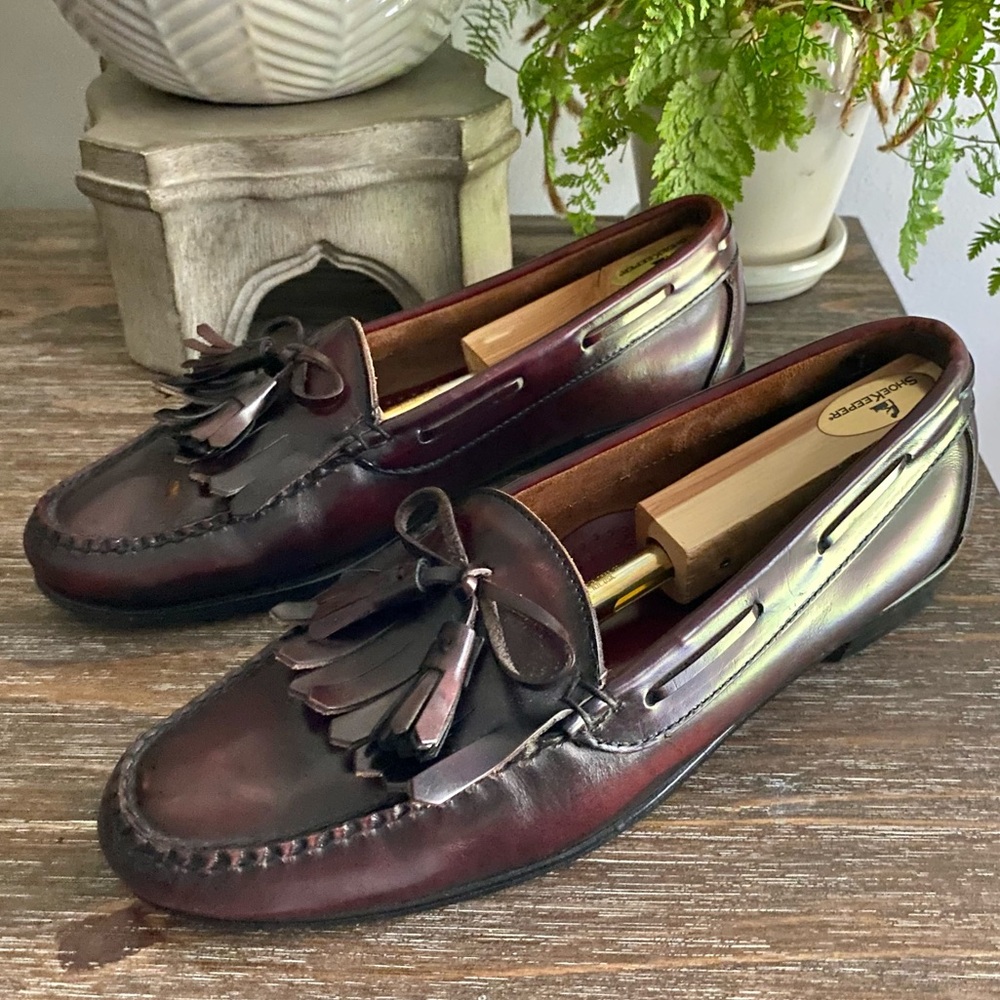 Cole Haan Mens 10D Pinch Tassel Leather Loafer Burgundy Business Casual Shoes